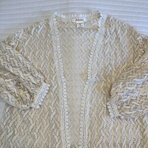 Ashlin Cream Lace Open Front Kimono Cardigan Balloon Sleeve One Size